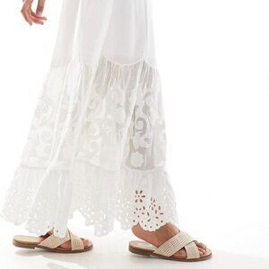 Abercrombie & Fitch eyelet tiered linen maxi skirt in white L